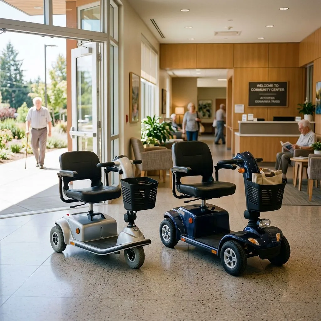 Generic 3-wheel and 4-wheel mobility scooters shown side by side for comparison